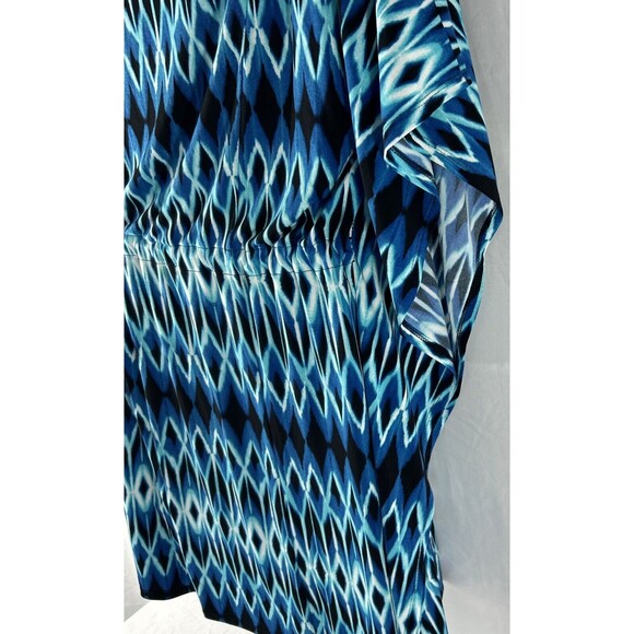 Calvin Klein Size 14 Blue Dress Kimono Flutter Sleeve Geometric Drawstring - Picture 5 of 11